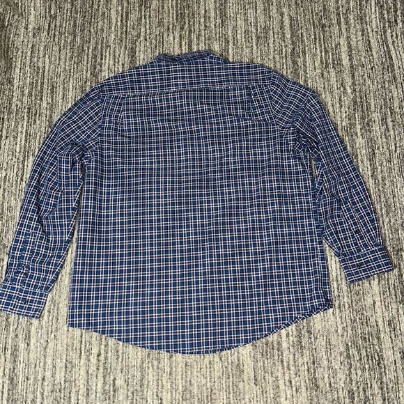 George Mens XL Button Front Shirt Red Blue Plaid Print Long Sleeves Patriotic - Picture 5 of 5